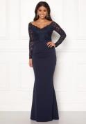 Goddiva Lace Trim Maxi Dress Navy XL (UK16)