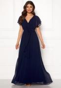 Goddiva Flutter Chiffon Dress Navy XXS (UK6)