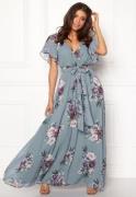 Goddiva Flutter Floral Maxi Dress Dusty blue XXS (UK6)