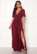 Goddiva Flutter Sleeve Maxi Dress Berry XXS (UK6)