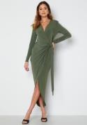 John Zack Long Sleeve Wrap Maxi Dress Khaki XL (UK16)