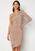 Goddiva One Shoulder Glitter Mini Dress Nude L (UK14)