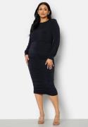 John Zack Curve Long Sleeve Rouched Midi Dress Navy 54 (UK26)