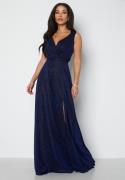 Goddiva Glitter Wrap Maxi Dress Navy L (UK14)