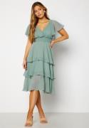 Goddiva Flutter Tiered Midi Dress Sage Green XXS (UK6)