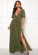 Goddiva Flutter Sleeve Maxi Dress Olive Green XXS (UK6)
