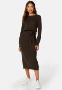 BUBBLEROOM Round Neck Rib Knitted Midi Dress Brown 3XL