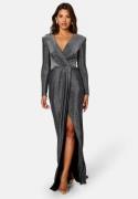 Goddiva Long Sleeve Glitter Maxi Dress Black/Silver XS (UK8)