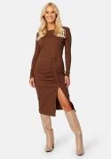 VILA Ribena L/S Slit Midi Dress Chocolate Fondant L