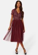 AngelEye Short Sleeve Sequin Embellished Midi Dress Wine-red XL (UK16)