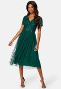 AngelEye Short Sleeve Sequin Embellished Midi Dress Dark green XS (UK8...