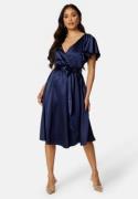 Goddiva Flutter Sleeve Satin Midi Dress Navy XS (UK8)