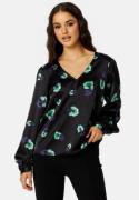 Object Collectors Item Agafia L/S Top Black AOP:Fern green 36