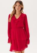 BUBBLEROOM V-neck Frill L/S Chiffon Dress Red 36