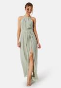 AngelEye High Neck Maxi Dress With Split Light green XL (UK16)