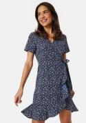 BUBBLEROOM Flounce Short Wrap Dress Dark blue/Patterned XS