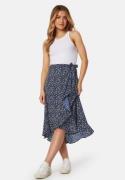 BUBBLEROOM Flounce Midi Wrap Skirt Dark blue/Patterned 4XL