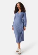 BUBBLEROOM Pleated Wrap Midi Dress Dusty blue XL