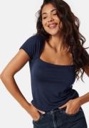 BUBBLEROOM Square Neck Short Sleeve Top Navy XS