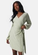 BUBBLEROOM Pleated Wrap Short Dress Dusty green M