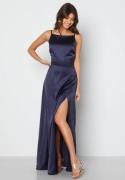 Bubbleroom Occasion Drapy-Back Slit Satin Gown Navy 44