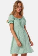 BUBBLEROOM Front Tie Short Dress Green/Patterned S