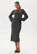 BUBBLEROOM Round Neck Rib Knitted Midi Dress  Dark grey melange M