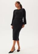 BUBBLEROOM Round Neck Rib Knitted Midi Dress  Black 4XL