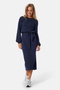 BUBBLEROOM Round Neck Rib Knitted Midi Dress  Navy 2XL