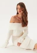 BUBBLEROOM Off Shoulder Knitted Midi Dress Offwhite M