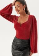 BUBBLEROOM Sparkling Puff Sleeve Top Red/Silver XS