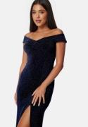 Bubbleroom Occasion Sparkling Twist Off Shoulder Gown Dark blue XS