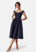 Goddiva Sweetheart Bardot Midi Dress Navy XS (UK8)