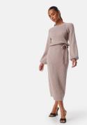 BUBBLEROOM Round Neck Rib Knitted Midi Dress  Beige S