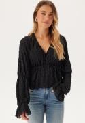 BUBBLEROOM V-Neck Flounce Blouse Black S