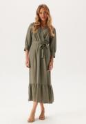 BUBBLEROOM Puff Sleeve Structured Dress  Khaki green S