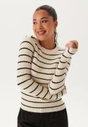 Pieces Pccrista LS O-Neck Knit Birch Stripes:BLACK NARROW L