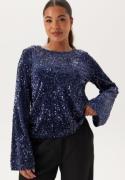 Happy Holly Sequin Trumpet Sleeve Top Midnight blue 48/50