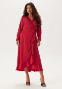 Happy Holly Wrap L/S Satin Maxi Dress Dark red 48/50