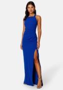 Bubbleroom Occasion Square Neck Slit Maxi Dress Blue XXL