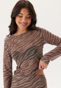 BUBBLEROOM Long Sleeve Mesh Top Brown/Beige XL