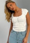 BUBBLEROOM Short Sleeve Pointelle Top White XS