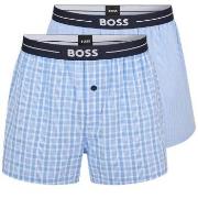 BOSS 2P Woven Boxer Shorts With Fly Blå bomull Small Herre