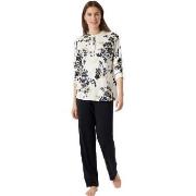 Schiesser Contemporary Nightwear Pyjama Interlock Svart/Hvit 38 Dame