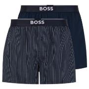 BOSS 2P Patterned Cotton Boxer Shorts EW Svart/Blå bomull Large Herre