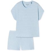 Schiesser Just Stripes Short Pyjamas Lysblå bomull 46 Dame