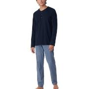 Schiesser Long Fine Interlock Collar Pyjamas Marine/Blå bomull 48 Herr...