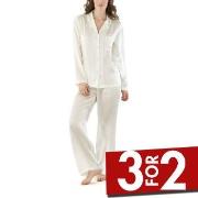 Damella Woven Silk Plain Pyjamas Set Elfenben silke Small Dame