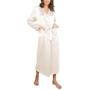 Lady Avenue Pure Silk Long Robe Benhvit silke X-Large Dame