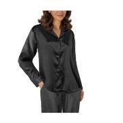 Lady Avenue Satin Pyjama With Long Sleeves Svart silke Large Dame